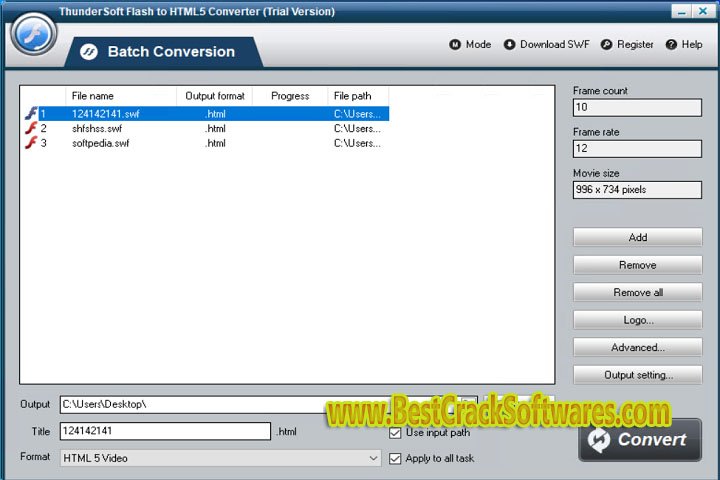 Thunder Soft Flash to HTML 5 Converter 5.1.0 Free Download with Crack