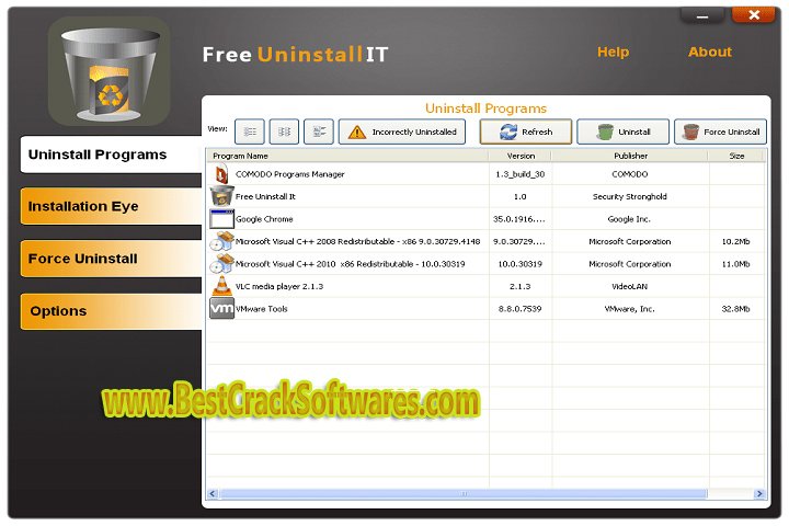 Free uninstaller 1.0 Software Features