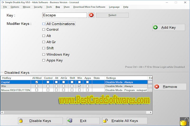 Simple Disable Key Setup 1.0 Software System Requirements